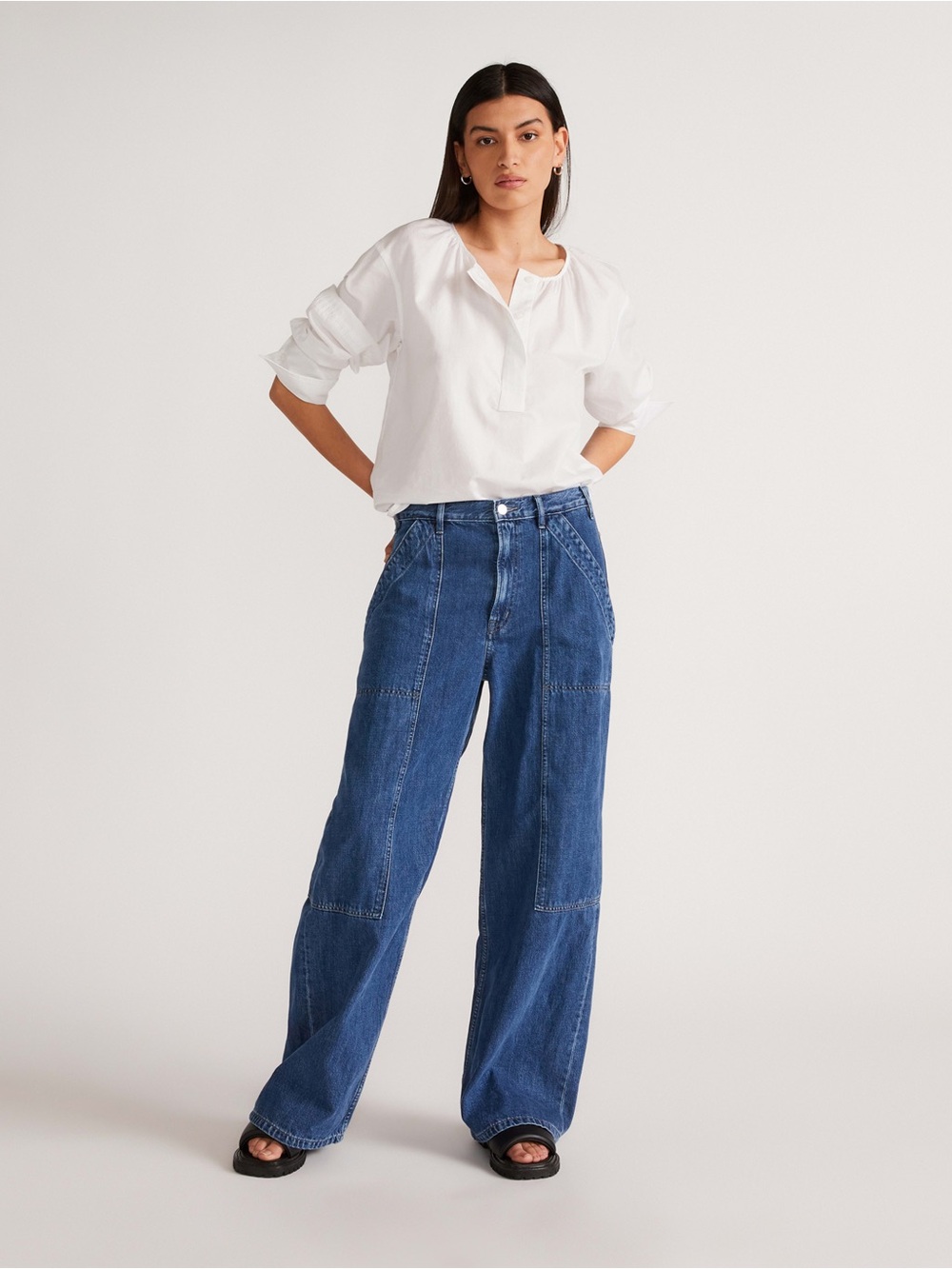Everlane The Carpenter Jeans Baggy Wide Leg Utility Medium Blue Denim Size 28